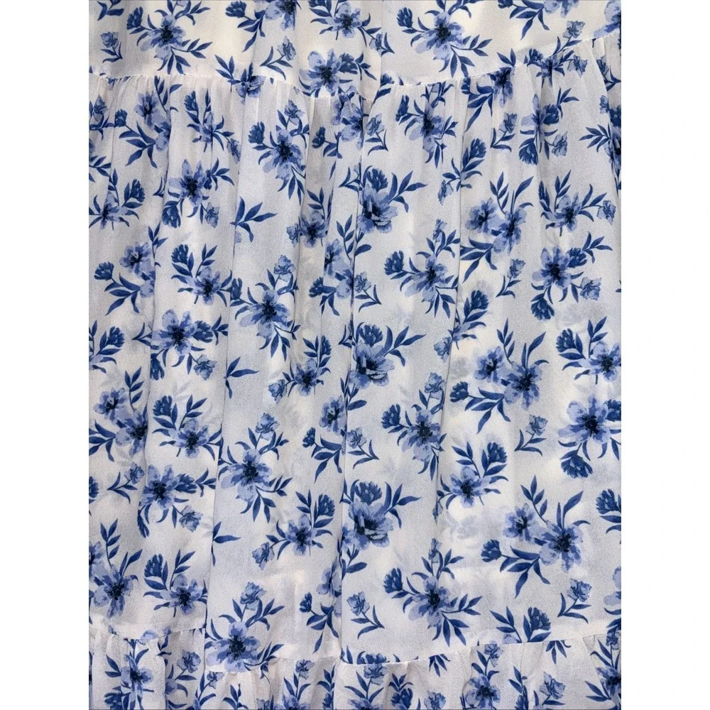 Love Colette Maxi Dress Women's Small Blue Floral Ruffle Elastic Waist Fairycore